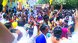 Party workers gathered at the HJC office in Delhi on Sunday