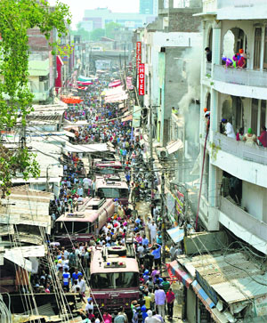 A view of the congested road.