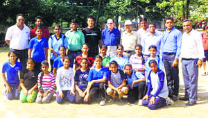 The city girls team poses with officials after winning the 16th Sub-Junior Punjab Softball Championship title in Ludhiana on Sunday.