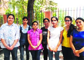 (From left to right) Prabhnoor Kaur Kahlon (96%), Apram Kaur (95%), Palak Arora (91.75%), Chahat Mahajan (91%), Mehakpreet Kaur Randhawa (94.25%), Rabia Talwar (91%) and Prapti Mehra (90%) in Amritsar