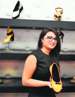 Shoe designer Swati Mehrotra with her designs in Amritsar.