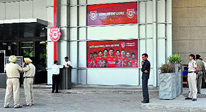 A handful of UT police personnel deployed outside JW Marriott in Sector 35, Chandigarh, on Tuesday