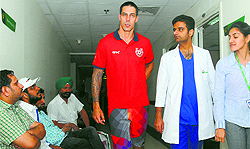 Kings XI Punjab bowler Mitchell Johnson at Fortis Hospital in Phase VIII, Mohali, on Tuesday