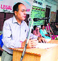 District and Sessions Judge RK Sharma addresses people at a legal literacy camp at Bakani in Chamba on Sunday.