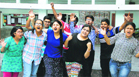 Students of MGN Public School and APJ School (left) in a jubilant mood.