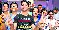 Merit position holders in the Class X Jammu and Kashmir State Board of School Education examination in a jubilant mood in Jammu