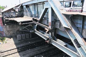 A view of the damaged portion of the Bhandari railway over- bridge in Amritsar