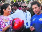 Sachin Tendulkar spreads awareness on road safety at an event in Sector 17, Chandigarh, on Wednesday. Tribune photo: Manoj Mahajan