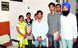 Students of Saint Sahara Ayurvedic Medical College at the SDM office in Bathinda on Thursday