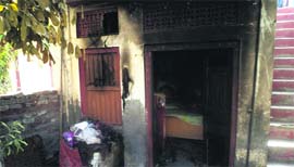 The house that was set ablaze by unidentified persons in Sultanpur Lodhi on Wednesday night.