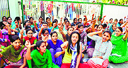 Students protest on Punjabi University campus in Patiala on Thursday