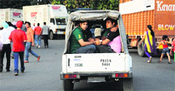 A police Gypsy ferry children of some senior police officers to an entry gate at the PCA Stadium in Phase IX, Mohali, on Friday. Tribune photo: Vicky Gharu