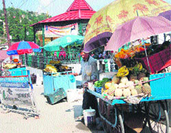 The newly widened and beautified band stand near Gandhi Chowk is infested with encroachers in Mussoorie.