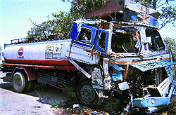 The oil tanker that collided head on near Kartarpur on Friday