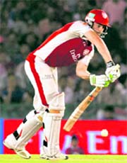 Kings XI Punjab player Shaun Marsh plays a shot on Friday.