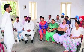 A meeting of ETT Teachers in progress at Teachers Home in Bathinda on Sunday.