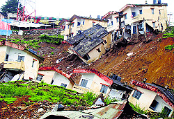 The landslide-affected area at Terra Lines village near Dharamsala