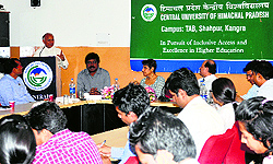 Pro Vice-Chancellor Yoginder Verma speaks at a film workshop at CUHP, Shahpur, in Kangra on Wednesday