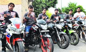 Members of New Delhi based Road Runners Bikers Club in Jalandhar to promote the upcoming Punjabi film 47 to 84.