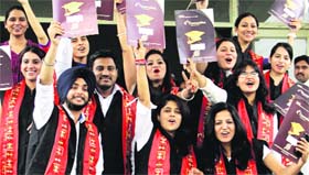 Student with their degrees at the annual convocation of DAVIET Institute in Jalandhar on Sunday.