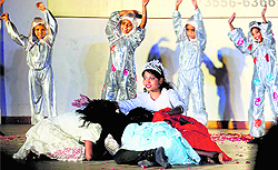 Students of Ma Sharda Vidyapeeth perform during the annual function of the Noble Foundation Trust at Guru Nanak Dev Bhawan