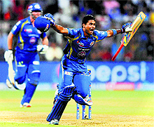 Aditya Tare goes berserk with joy after smashing a six to give Mumbai a spot in the play-offs