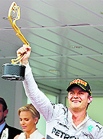 Mercedes driver Nico Rosberg celebrates after winning the Monaco Grand Prix on Sunday