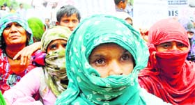 Dalit activists from Bhagana village in Haryana protesting against the rise of incidents of rape of Dalit women. photo: manas rajan bhui