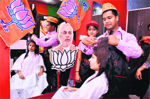 Kaleem Salmani at his saloon in Jalandhar on Monday. 
