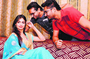 Cast of Punjabi film Mundeyan Ton Bach Ke Rahin in Jalandhar on Monday.