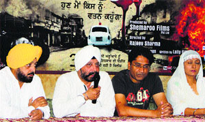 Cast and crew of film 47 to 84 at a press meet in Jalandhar on Monday.