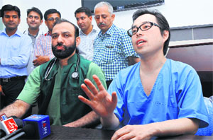 Dr Wataru Nagamatsu from Japan addresses mediapersons in Jammu on Monday.