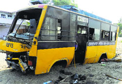 The bus that overturned near Khanna