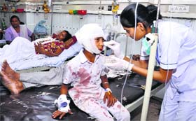 Ten-year-old Sukhmandeep from Amritsar at the Civil Hospital in Jalandhar on Monday