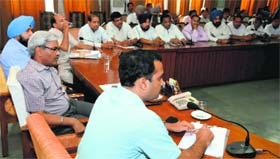 Ashok Gupta, Secretary, Local Bodies, along with DC Kamal Kishore Yadav during a meeting with representatives of the Beopar Mandal in Bathinda on Tuesday.