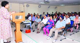 Dr Prabhjot Parmar delivers a lecture at Central University of Punjab in Bathinda on Tuesday.