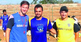 Soccer player Nikhil Prashar with coaches of the Boca Football Camp in Goa.