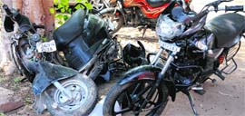 The damaged motorcycle and scooter that were involved in an accident near the Haryana CM's residence in Sector 3.