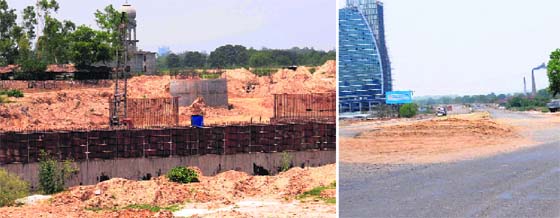Construction work on a bridge on the Mullanpur-Siswan road has come to a halt; and (right) a view of the Mullanpur-Siswan main road.