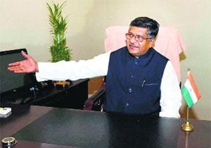 Ravi Shankar Prasad taking charge of the Ministry of Communications and IT in New Delhi on Tuesday.