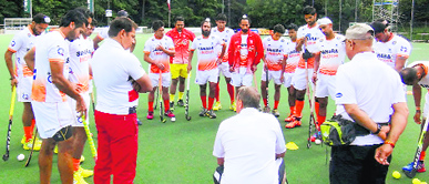 The Indian hockey team during a practice session at The Hague. India will play its first match against Belgium on May 31.