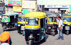 Auto-rickshaws create traffic problems outside the railway station in Bathinda