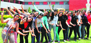 Students in a jubilant mood at Sacred Heart Senior Secondary School, Sector 26, Chandigarh, after the declaration of the CBSE Class XII results on Wednesday. 
