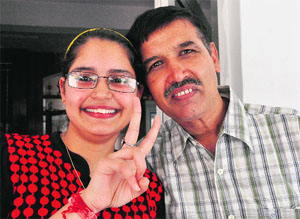 Nancy Pannu with her father at Navodaya Vidyalaya, Sector 25, Chandigarh. 