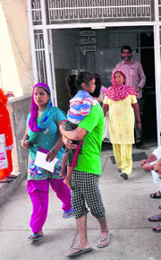 Patients come out of the ultrasound centre at the GMSH, Sector 16, Chandigarh