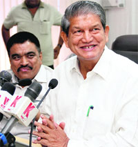 Chief Minister Harish Rawat addresses mediapersons in Dehradun on Wednesday.