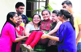 Students of St Soldier School in a jubilant mood in Jalandhar on Wednesday