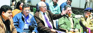 Governor NN Vohra reviews arrangements for the Amarnath yatra during a meeting at Baltal on Wednesday.