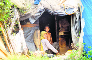 Illegal Myanmar immigrants living in a cluster in the Bhatindi area of Jammu.