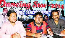 Organisers of a dance show address mediapersons in Jammu on Thursday